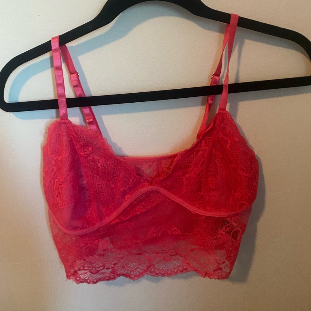 Hot pink lace crop top.